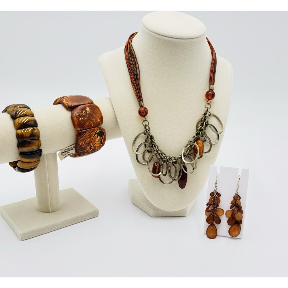 Boho Festival Jewelry Set Coachella Statement Necklace Earrings Bracelets Amber‎
